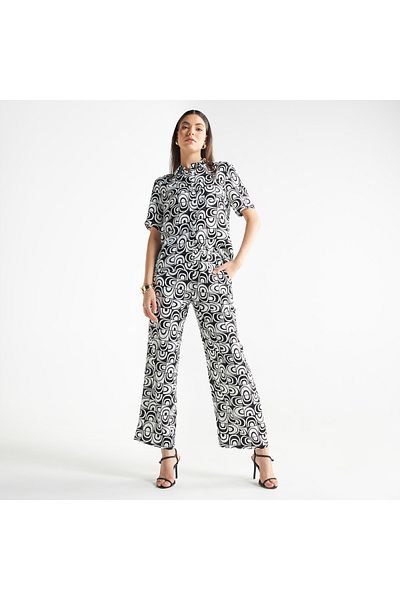 FAV All-over Print Wide Leg Pants With Elasticated Waistband And Pockets