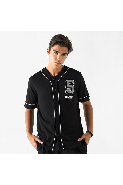 Starter Relaxed Fit Typographic Print Shirt With V-neck And Short Sleeves