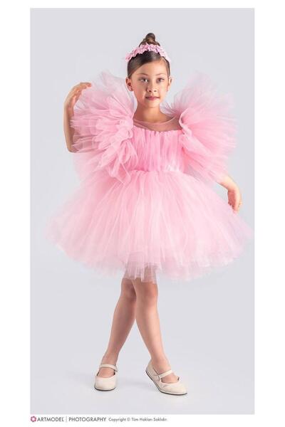 RAPAPA Момичешка туту пола с бухнали ръкави, риза с корона, вечерна рокля, ПУДРАСТА