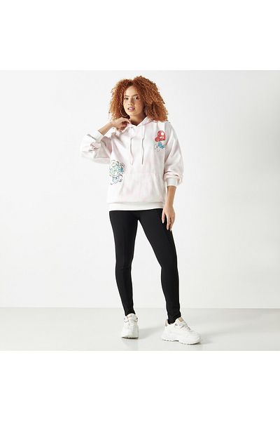 SP Characters The Smurfs Graphic Print Hoodie With Long Sleeves And Kangaroo Pocket