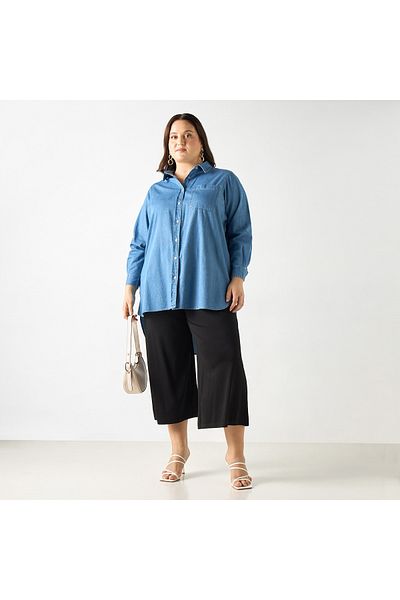Ulla Popken Plus Size High Low Shirt With Long Sleeves And Pocket