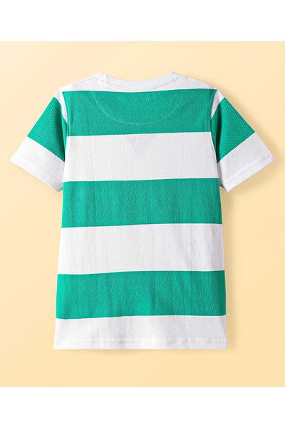 Pine kids Pine Kids Cotton Striped T-Shirt with Airplane Print - White & Green