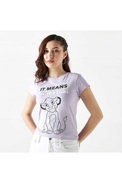 SP Characters Simba Print Round Neck T-shirt With Short Sleeves
