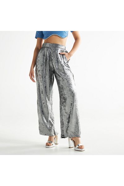 FAV Textured Wide Leg Pants With Semi-elasticated Waistband And Pockets