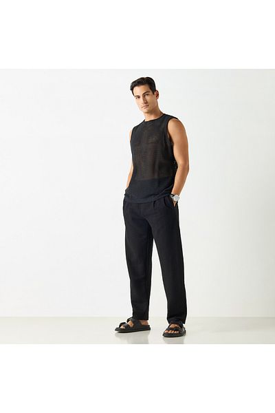 Iconic Textured Sleeveless T-shirt With Crew Neck