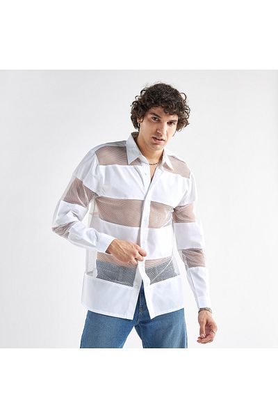 FAV Mesh Panelled Button Up Shirt With Long Sleeves