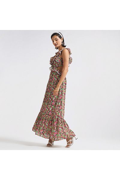 FAV All-over Floral Print Sleeveless Dress With Cutout Detail And Ruffles