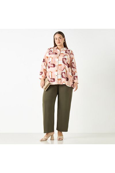 Ulla Popken Plus Size All-over Print Shirt With Long Sleeves