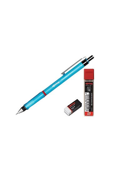 Rotring Visuclick Versatil Pen - School Set with 0.7mm Nib, Blue, Eraser and 12 Nibs Gift