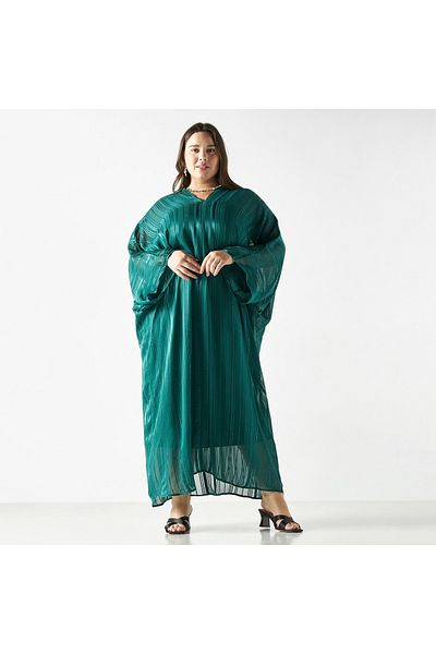 FAV Textured Kaftan Dress With V-neck And Tie-up Detail