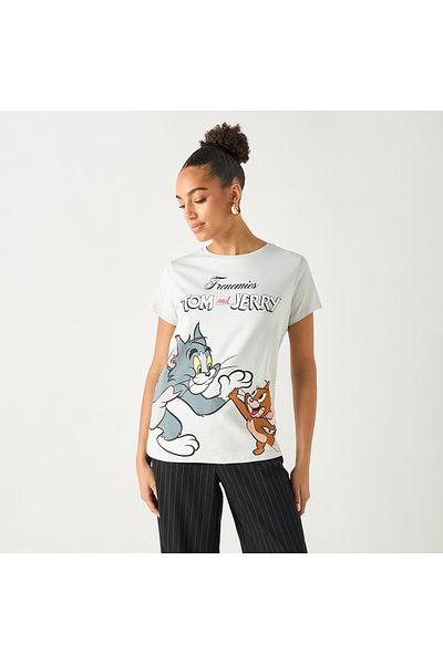 SP Characters Tom And Jerry Print Crew Neck T-shirt With Short Sleeves