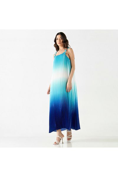 Iconic Pleated Sleeveless Maxi Dress With Tie-up Spaghetti Straps