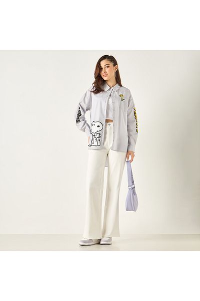 SP Characters Peanut Print Shirt With Button Closure
