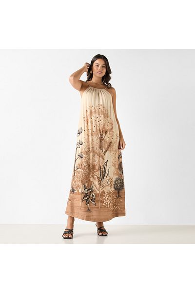 Iconic Embellished Sleeveless Linen Blend Dress With Slit