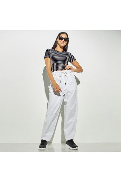 Lee Cooper Striped Crop T-shirt With Crew Neck And Short Sleeves