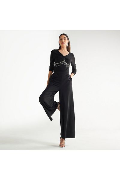 FAV Embellished V-neck T-shirt With Long Sleeves
