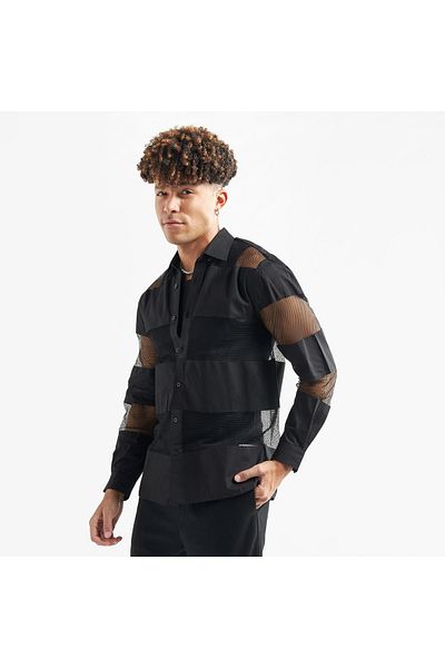 FAV Mesh Panelled Button Up Shirt With Long Sleeves