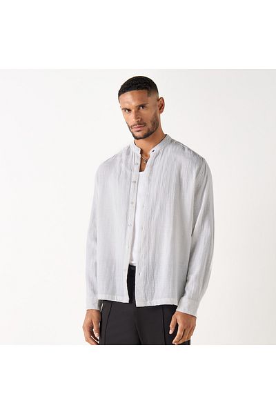 Iconic Relaxed Fit Textured Mandarin Collar Shirt With Long Sleeves