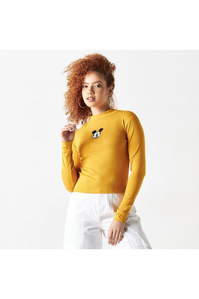 SP Characters Mickey Mouse Embroidered T-shirt With High Neck And Long Sleeves