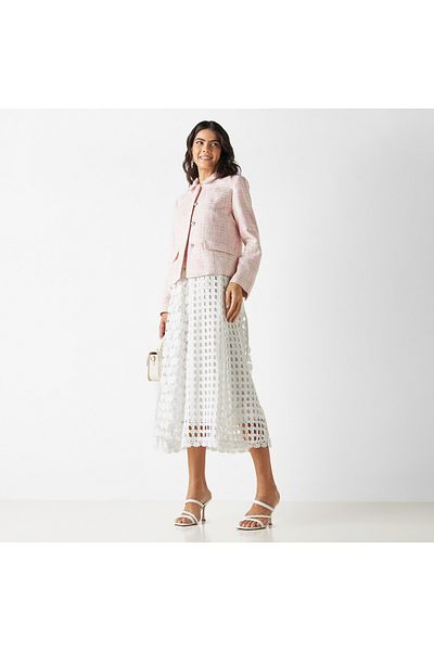 Iconic Floral Lace Textured A-line Midi Skirt With Elasticated Waistband