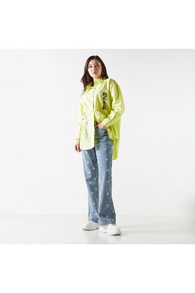 SP Characters Naruto Print Oversized High Low Shirt With Long Sleeves
