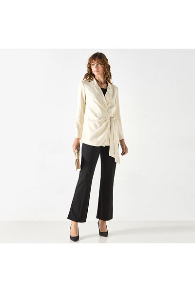 Iconic Textured Wrap Jacket With Notched Lapel And Tie-up Detail