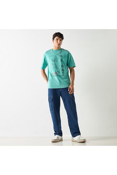 SP Characters One Piece Print T-shirt With Short Sleeves And Crew Neck