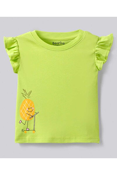 Bonfino Bonfino Cotton Knit Frill Sleeves Tops with Fruit Print Pack of 3 - White & Light Green