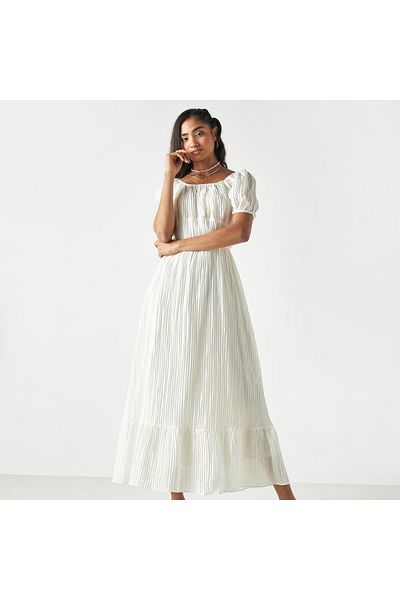 2Xtremz Textured Maxi Tiered Dress With Balloon Sleeves