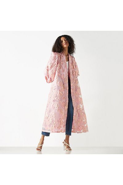 Iconic Floral Print Embroidered Open Front Kimono