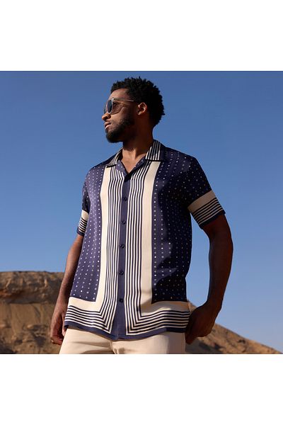 Iconic All-over Print Camp Collar Shirt With Short Sleeves