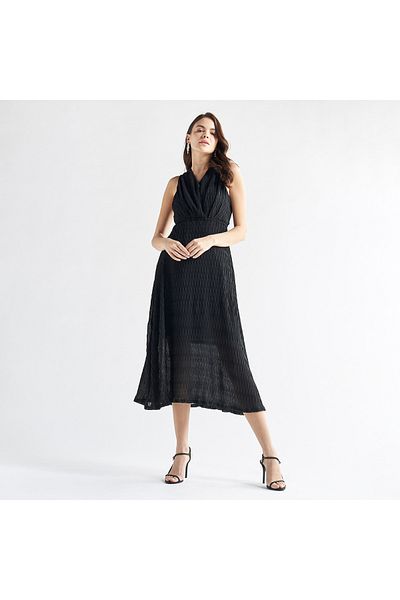 FAV Textured Sleeveless Dress With V-neck And Tie-ups