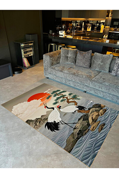 Rugs Modern Halı Seda Koleksiyonu Soyut Manzara ve Kuş Desenli Dokuma Taban M...