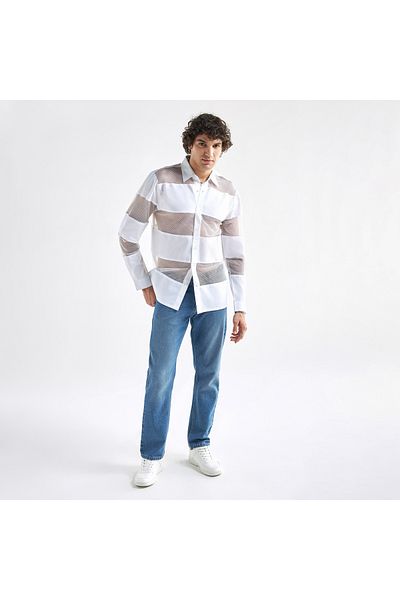 FAV Mesh Panelled Button Up Shirt With Long Sleeves