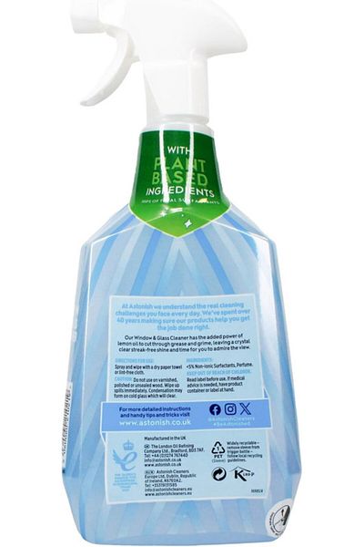 Astonish Window and Glass Cleaner, Vegan and Cruelty Free Spray, 750ml, Eucalyptus and Lemon