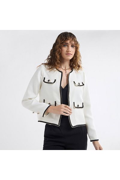 FAV Textured Lace Detail Blazer With Long Sleeves And Button Accents