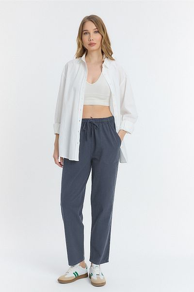 COMBİNE MİCHAİL Pantaloni afumati largi din amestec de in