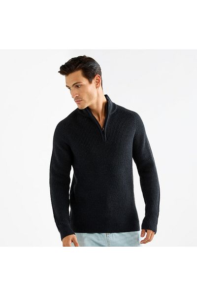 FAV Textured High Neck Sweater With Zip Closure