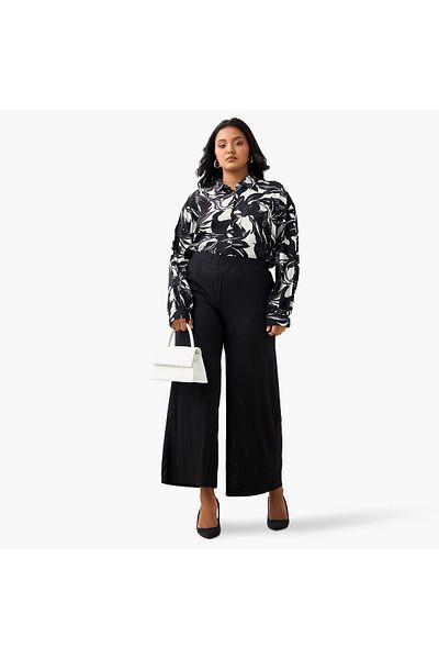 Ulla Popken Plus Size Textured Wide Leg Pants With Pockets