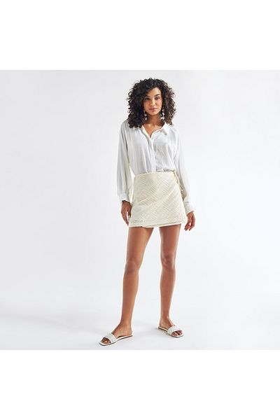 FAV Chevron Knit Textured Mini Wrap Skirt With Tie-up Detail