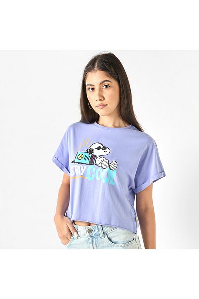 SP Characters Peanuts Print T-shirt With Crew Neck And Short Sleeves