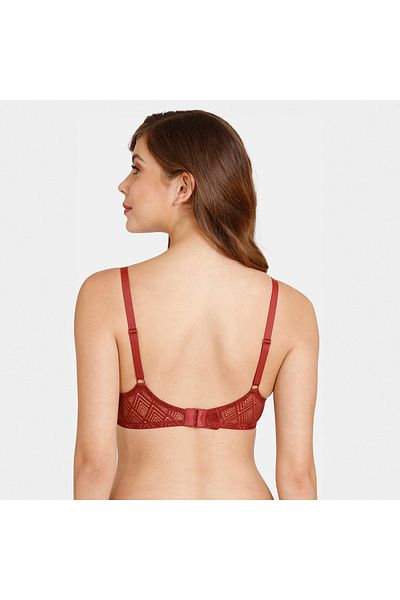 Zivame Textured Padded Bra With Lace Detail And Adjustable Strap