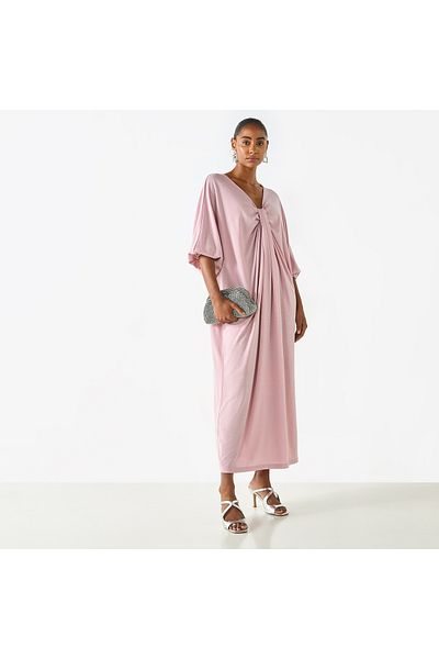 Iconic Textured Kaftan Dress With V-neck And Drape Detail