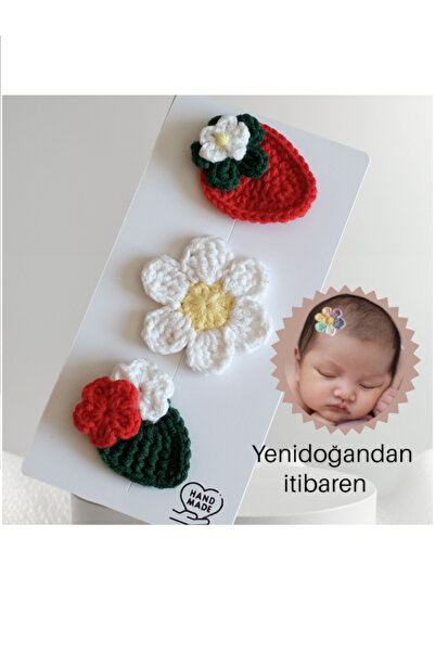 Kadın Girişimciler Atölyesi مجموعة زهرة الفراولة مكونة من 3 مشابك إبزيم للأطف...
