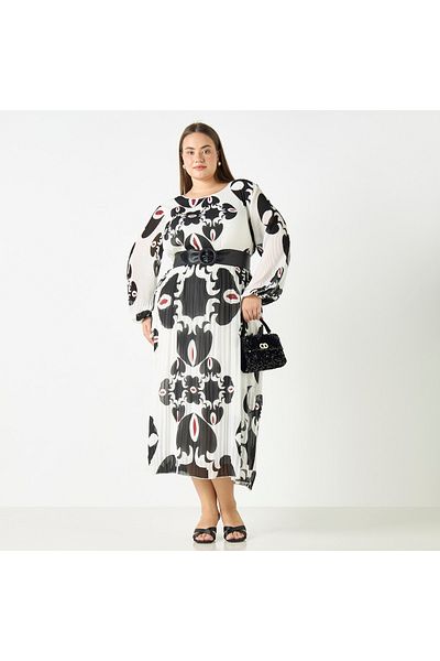 Ulla Popken Plus Size All-over Print Dress With Long Sleeves