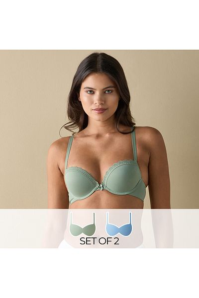 FAV Set Of 2 - Lace Detail Plunge Bra With Hook And Eye Closure