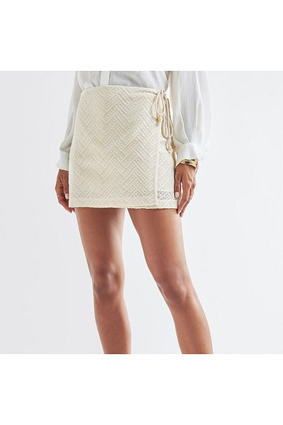 FAV Chevron Knit Textured Mini Wrap Skirt With Tie-up Detail