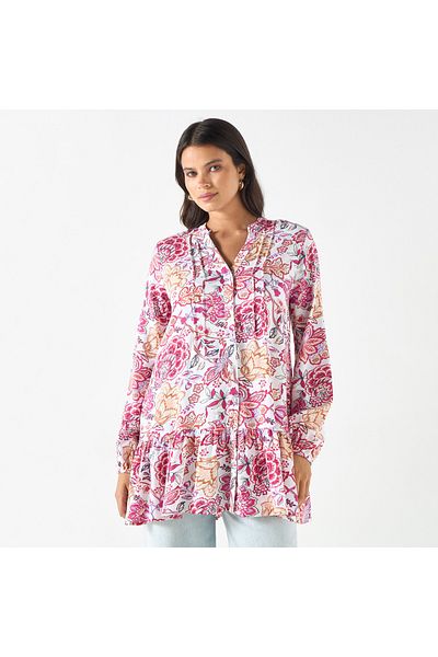 2Xtremz All-over Floral Print Tunic With Long Sleeves