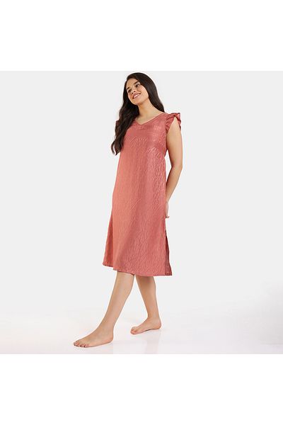 Zivame All-over Print Sleeveless Sleepshirt With Tie-ups And Slit Detail