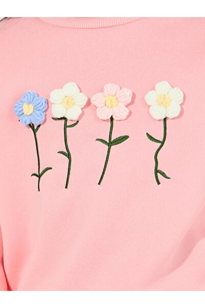 Styli Embroidery Flower Applique Thermal Lined Sweatshirt & Joggers Set